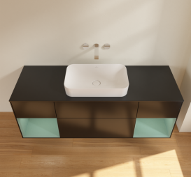 Тумба под раковину Villeroy & Boch Finion 160х50,1 см с подсветкой МДФ черный матовый лак/стекло черное матовое G742GMPD