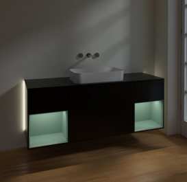 Тумба под раковину Villeroy & Boch Finion 160х50,1 см с подсветкой МДФ черный матовый лак/стекло черное матовое G742GMPD