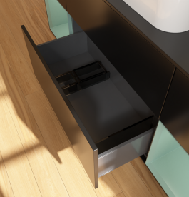 Тумба под раковину Villeroy & Boch Finion 160х50,1 см с подсветкой МДФ черный матовый лак/стекло черное матовое G742GMPD