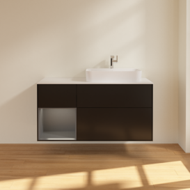 Тумба под раковину Villeroy & Boch Finion 120х50,1 см с подсветкой МДФ черный матовый лак/стекло белое матовое F391GKPD