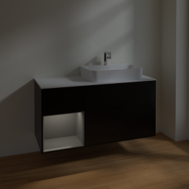 Тумба под раковину Villeroy & Boch Finion 120х50,1 см с подсветкой МДФ черный матовый лак/стекло белое матовое F391GKPD