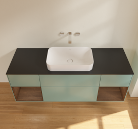 Тумба под раковину Villeroy & Boch Finion 160х50,1 см с подсветкой МДФ оливковый матовый лак/стекло черное матовое G742GNGM