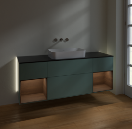 Тумба под раковину Villeroy & Boch Finion 160х50,1 см с подсветкой МДФ оливковый матовый лак/стекло черное матовое G742GNGM