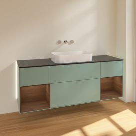 Тумба под раковину Villeroy & Boch Finion 160х50,1 см с подсветкой МДФ оливковый матовый лак/стекло черное матовое G742GNGM