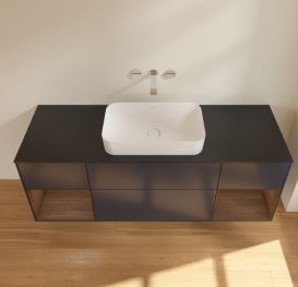 Тумба под раковину Villeroy & Boch Finion 160х50,1 см с подсветкой МДФ темно-синий матовый лак/стекло черное матовое G742GNHG