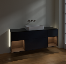 Тумба под раковину Villeroy & Boch Finion 160х50,1 см с подсветкой МДФ темно-синий матовый лак/стекло черное матовое G742GNHG