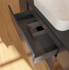 Тумба под раковину Villeroy & Boch Finion 160х50,1 см с подсветкой МДФ темно-синий матовый лак/стекло черное матовое G742GNHG