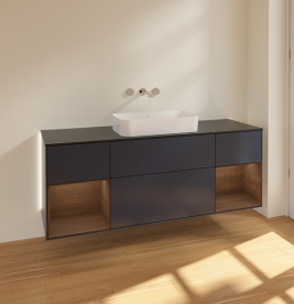 Тумба под раковину Villeroy & Boch Finion 160х50,1 см с подсветкой МДФ темно-синий матовый лак/стекло черное матовое G742GNHG