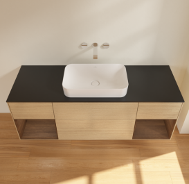 Тумба под раковину Villeroy & Boch Finion 160х50,1 см с подсветкой МДФ шпон дуба/стекло черное матовое G742GNPC