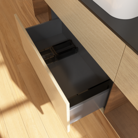 Тумба под раковину Villeroy & Boch Finion 160х50,1 см с подсветкой МДФ шпон дуба/стекло черное матовое G742GNPC