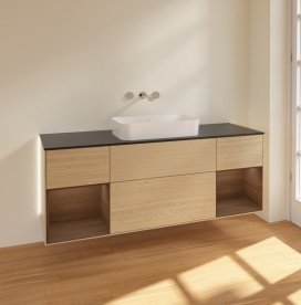 Тумба под раковину Villeroy & Boch Finion 160х50,1 см с подсветкой МДФ шпон дуба/стекло черное матовое G742GNPC