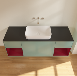 Тумба под раковину Villeroy & Boch Finion 160х50,1 см с подсветкой МДФ оливковый матовый лак/стекло черное матовое G742HBGM