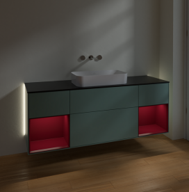 Тумба под раковину Villeroy & Boch Finion 160х50,1 см с подсветкой МДФ оливковый матовый лак/стекло черное матовое G742HBGM