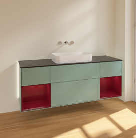 Тумба под раковину Villeroy & Boch Finion 160х50,1 см с подсветкой МДФ оливковый матовый лак/стекло черное матовое G742HBGM