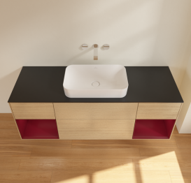 Тумба под раковину Villeroy & Boch Finion 160х50,1 см с подсветкой МДФ шпон дуба/стекло черное матовое G742HBPC