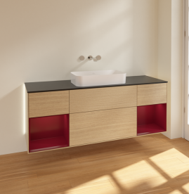 Тумба под раковину Villeroy & Boch Finion 160х50,1 см с подсветкой МДФ шпон дуба/стекло черное матовое G742HBPC