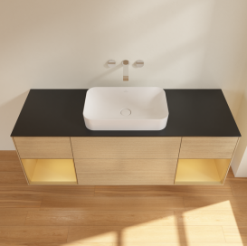 Тумба под раковину Villeroy & Boch Finion 160х50,1 см с подсветкой МДФ шпон дуба/стекло черное матовое G742HFPC