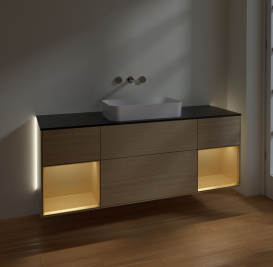 Тумба под раковину Villeroy & Boch Finion 160х50,1 см с подсветкой МДФ шпон дуба/стекло черное матовое G742HFPC