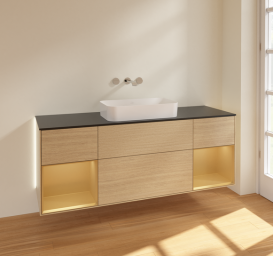 Тумба под раковину Villeroy & Boch Finion 160х50,1 см с подсветкой МДФ шпон дуба/стекло черное матовое G742HFPC