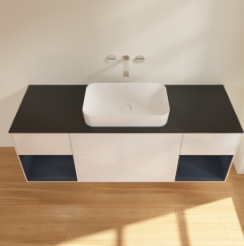 Тумба под раковину Villeroy & Boch Finion 160х50,1 см с подсветкой МДФ глянцевый белый лак/стекло черное матовое G742HGGF