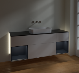 Тумба под раковину Villeroy & Boch Finion 160х50,1 см с подсветкой МДФ глянцевый белый лак/стекло черное матовое G742HGGF