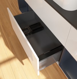 Тумба под раковину Villeroy & Boch Finion 160х50,1 см с подсветкой МДФ глянцевый белый лак/стекло черное матовое G742HGGF