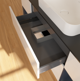 Тумба под раковину Villeroy & Boch Finion 160х50,1 см с подсветкой МДФ глянцевый белый лак/стекло черное матовое G742HGGF