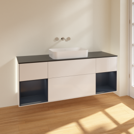 Тумба под раковину Villeroy & Boch Finion 160х50,1 см с подсветкой МДФ глянцевый белый лак/стекло черное матовое G742HGGF