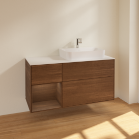 Тумба под раковину Villeroy & Boch Finion 120х50,1 см с подсветкой МДФ шпон грецкого ореха/стекло белое матовое F391GNGN