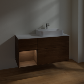 Тумба под раковину Villeroy & Boch Finion 120х50,1 см с подсветкой МДФ шпон грецкого ореха/стекло белое матовое F391GNGN