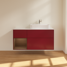 Тумба под раковину Villeroy & Boch Finion 120х50,1 см с подсветкой МДФ пион матовый лак/стекло белое матовое F391GNHB