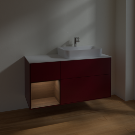 Тумба под раковину Villeroy & Boch Finion 120х50,1 см с подсветкой МДФ пион матовый лак/стекло белое матовое F391GNHB