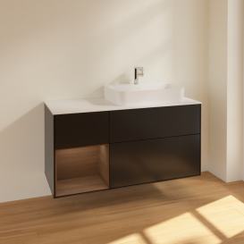 Тумба под раковину Villeroy & Boch Finion 120х50,1 см с подсветкой МДФ черный матовый лак/стекло белое матовое F391GNPD