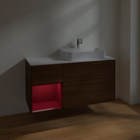 Тумба под раковину Villeroy & Boch Finion 120х50,1 см с подсветкой МДФ шпон грецкого ореха/стекло белое матовое F391HBGN