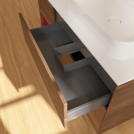 Тумба под раковину Villeroy & Boch Finion 120х50,1 см с подсветкой МДФ шпон грецкого ореха/стекло белое матовое F391HBGN