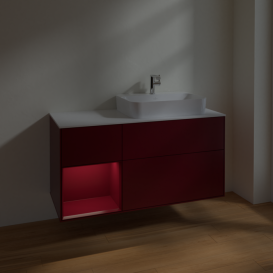 Тумба под раковину Villeroy & Boch Finion 120х50,1 см с подсветкой МДФ пион матовый лак/стекло белое матовое F391HBHB