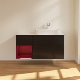 Тумба под раковину Villeroy & Boch Finion 120х50,1 см с подсветкой МДФ черный матовый лак/стекло белое матовое F391HBPD