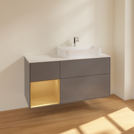 Тумба под раковину Villeroy & Boch Finion 120х50,1 см с подсветкой МДФ антрацит матовый лак/стекло белое матовое F391HFGK