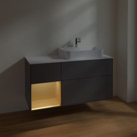 Тумба под раковину Villeroy & Boch Finion 120х50,1 см с подсветкой МДФ антрацит матовый лак/стекло белое матовое F391HFGK