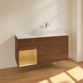 Тумба под раковину Villeroy & Boch Finion 120х50,1 см с подсветкой МДФ шпон грецкого ореха/стекло белое матовое F391HFGN