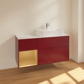 Тумба под раковину Villeroy & Boch Finion 120х50,1 см с подсветкой МДФ пион матовый лак/стекло белое матовое F391HFHB