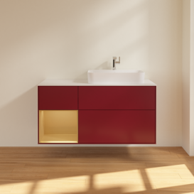 Тумба под раковину Villeroy & Boch Finion 120х50,1 см с подсветкой МДФ пион матовый лак/стекло белое матовое F391HFHB