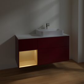 Тумба под раковину Villeroy & Boch Finion 120х50,1 см с подсветкой МДФ пион матовый лак/стекло белое матовое F391HFHB