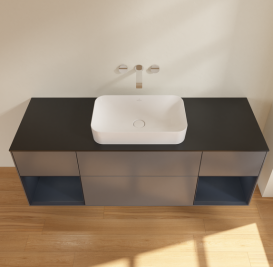 Тумба под раковину Villeroy & Boch Finion 160х50,1 см с подсветкой МДФ антрацит матовый лак/стекло черное матовое G742HGGK