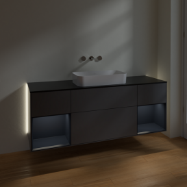 Тумба под раковину Villeroy & Boch Finion 160х50,1 см с подсветкой МДФ антрацит матовый лак/стекло черное матовое G742HGGK