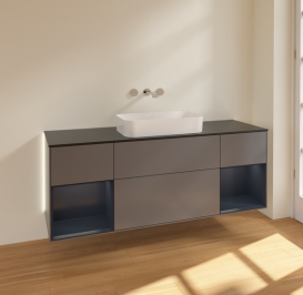 Тумба под раковину Villeroy & Boch Finion 160х50,1 см с подсветкой МДФ антрацит матовый лак/стекло черное матовое G742HGGK