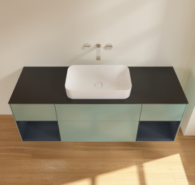 Тумба под раковину Villeroy & Boch Finion 160х50,1 см с подсветкой МДФ оливковый матовый лак/стекло черное матовое G742HGGM