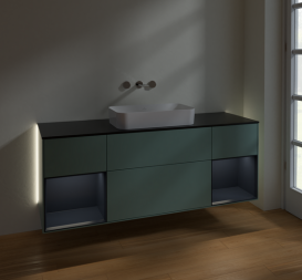 Тумба под раковину Villeroy & Boch Finion 160х50,1 см с подсветкой МДФ оливковый матовый лак/стекло черное матовое G742HGGM