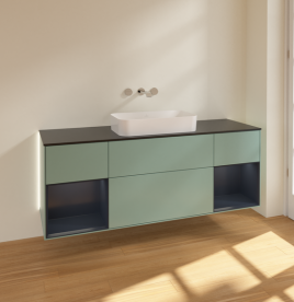 Тумба под раковину Villeroy & Boch Finion 160х50,1 см с подсветкой МДФ оливковый матовый лак/стекло черное матовое G742HGGM