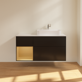 Тумба под раковину Villeroy & Boch Finion 120х50,1 см с подсветкой МДФ черный матовый лак/стекло белое матовое F391HFPD